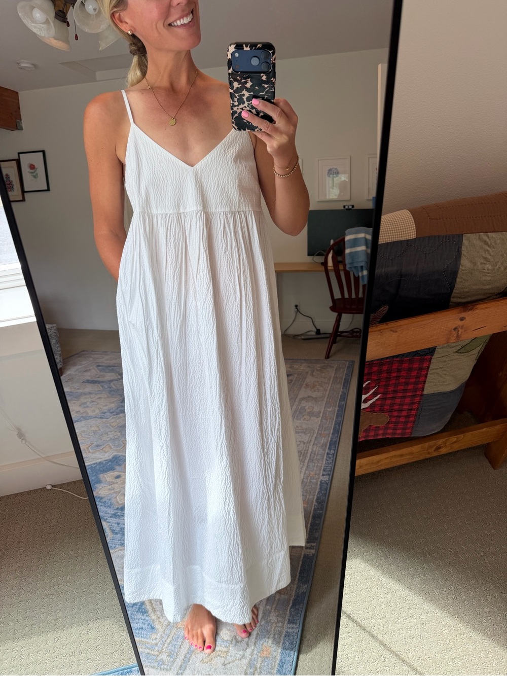 White V-Neck Spaghetti Strap Maxi Dress, Size M - Picture 1 of 5